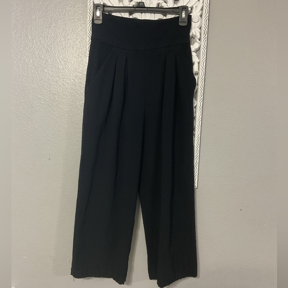 Free People Women's Pleated Wide-Leg Trousers in Black Size 4